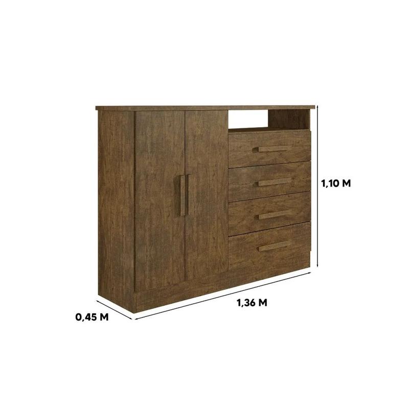 Cômoda com Chave 4 Gavetas e Sapateira New Athos D'Doro Ypê/Off